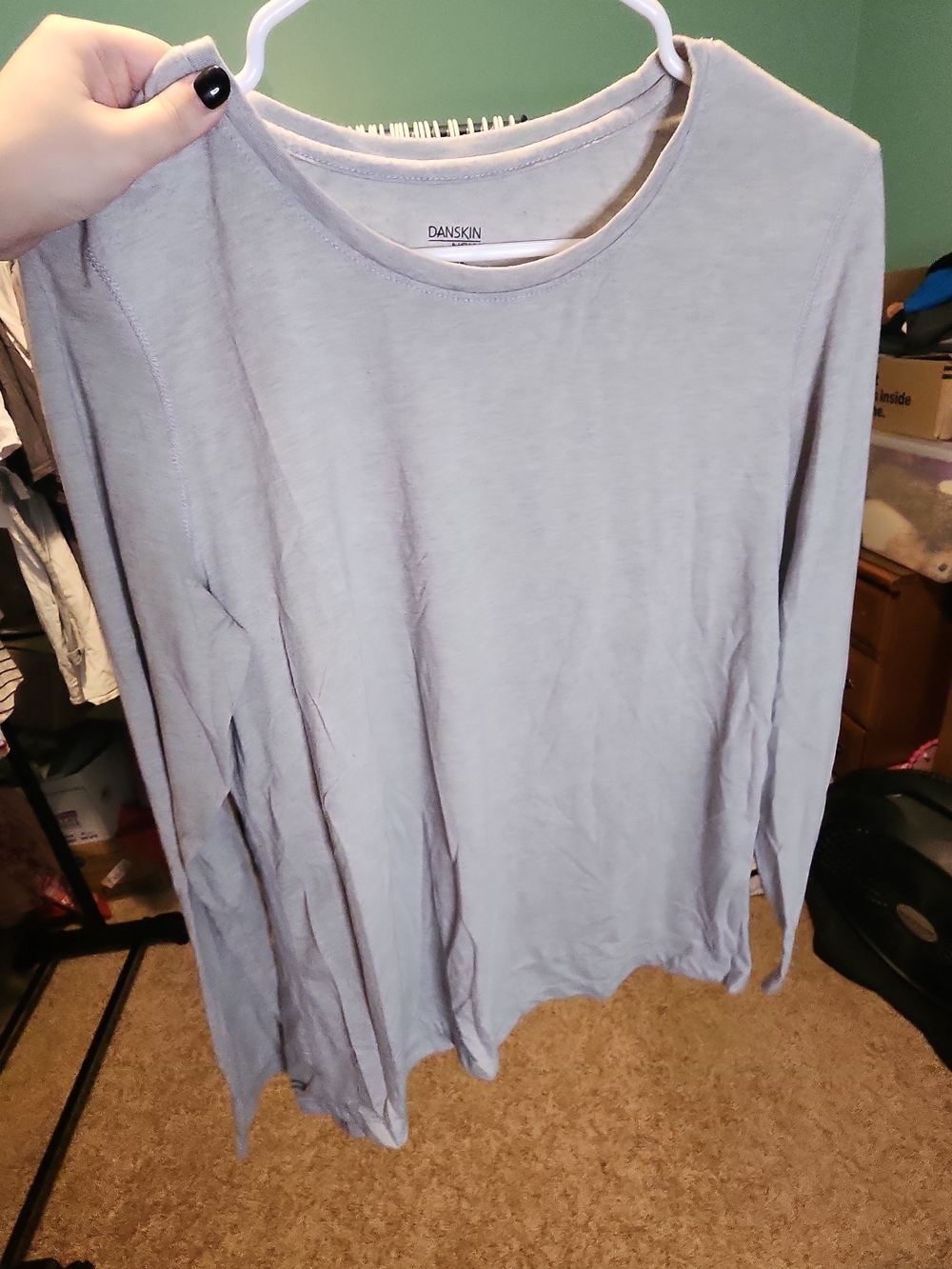 Danskin Now Long Sleeve Activewear Top XL 16-18 Gray Loose Fit Workout Shirt